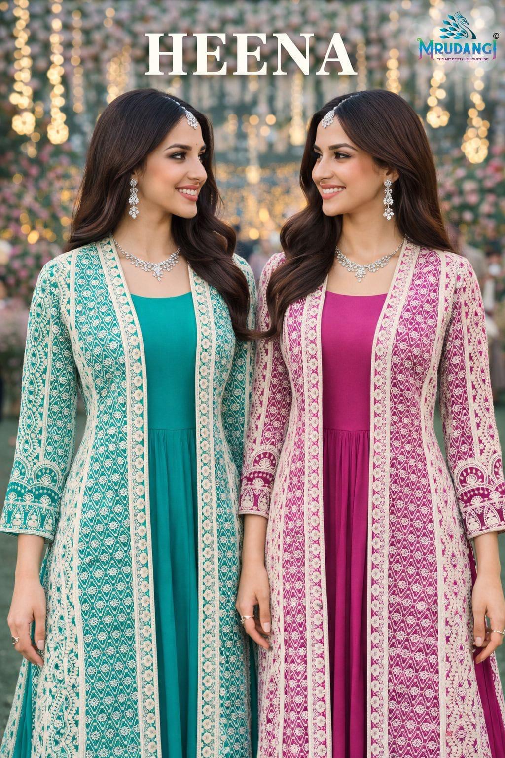 Mrudangi Heena Real Chinon Silk Embroidery Designer Jacket With Gown Collection