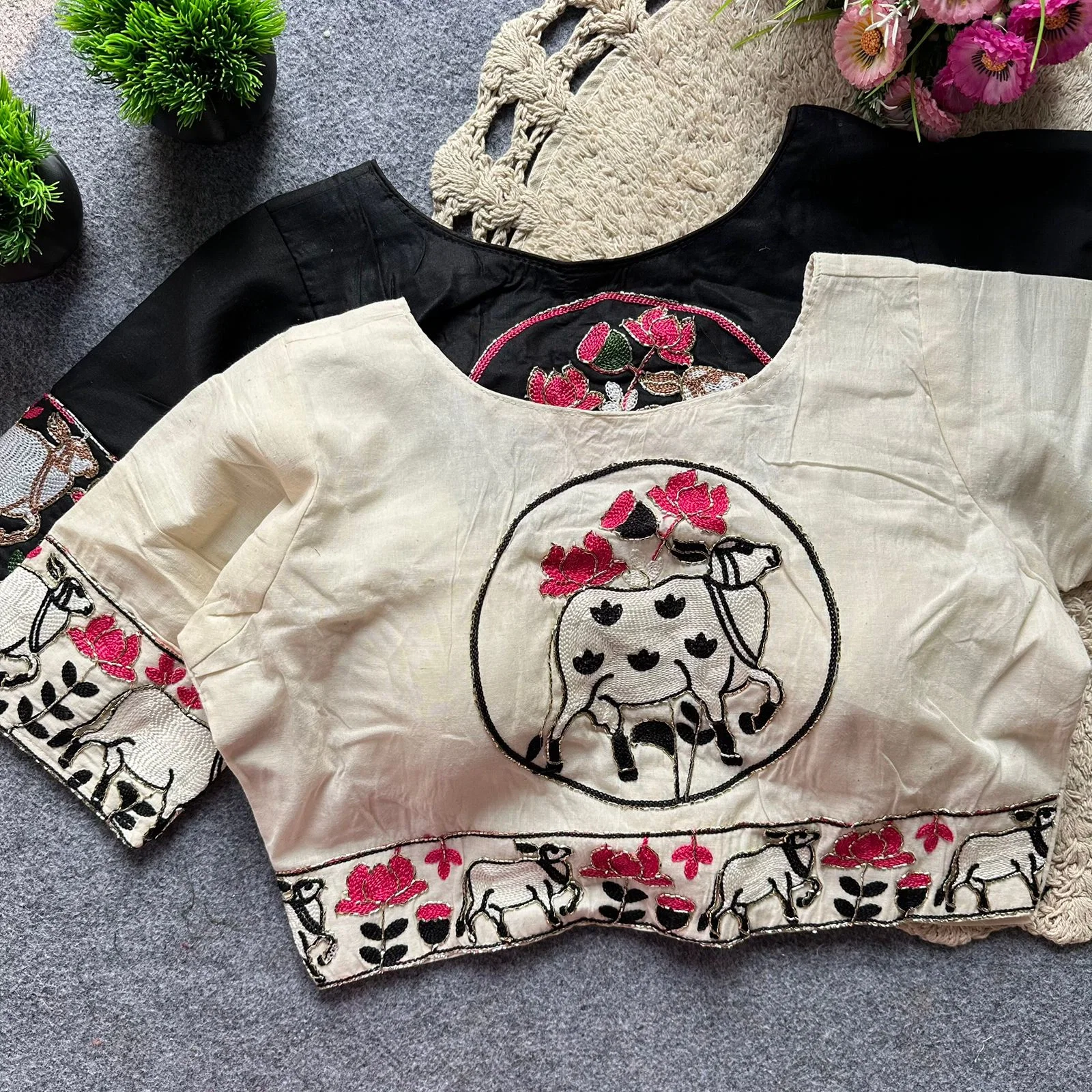Ruh Lotus Khadi Cotton With Embroidered Blouse Collection