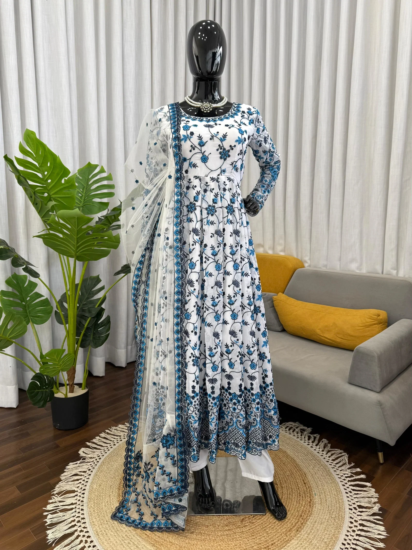 Glory 6001 Faux Gorgette Anarkali Gown With Pent And Dupatta