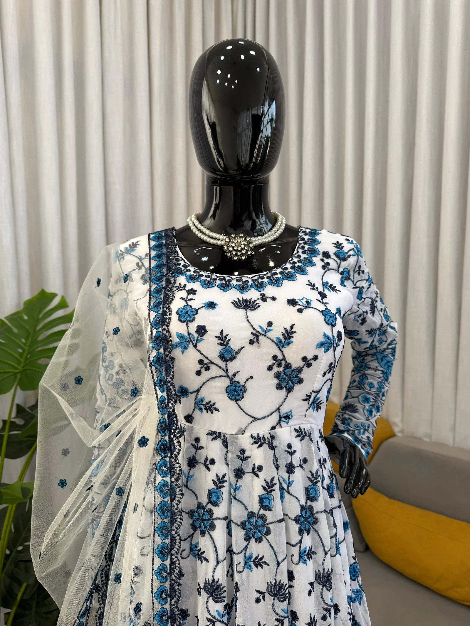 Glory 6001 Faux Gorgette Anarkali Gown With Pent And Dupatta