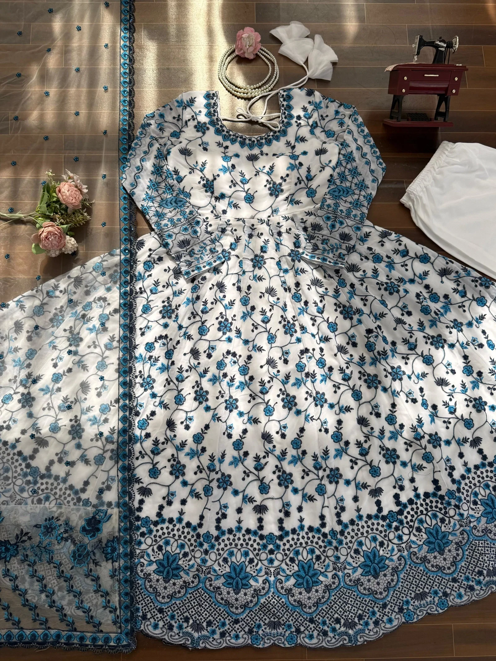 Glory 6001 Faux Gorgette Anarkali Gown With Pent And Dupatta