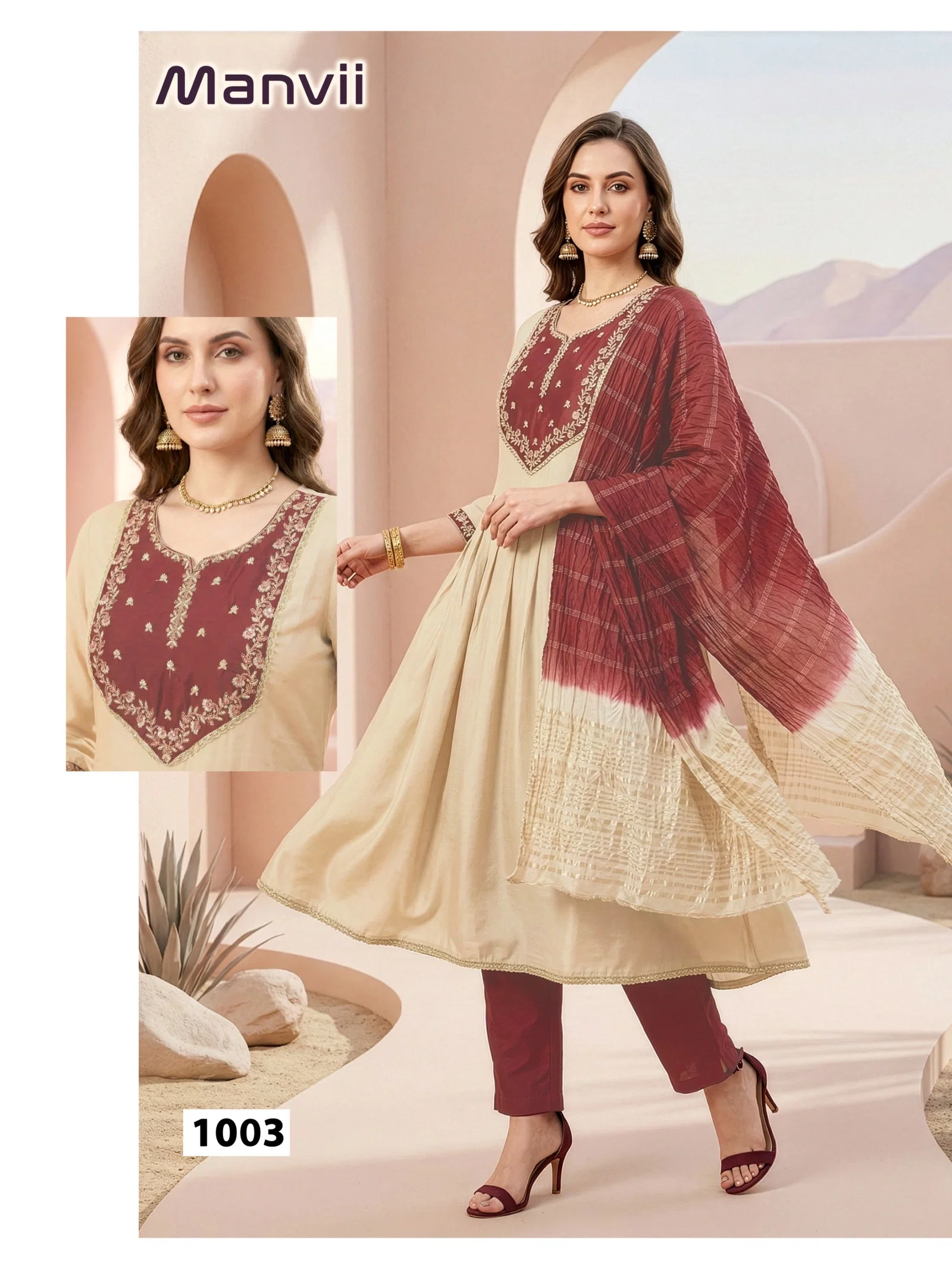 Dnp Maanvi Roman Silk Top Bottom With Dupatta