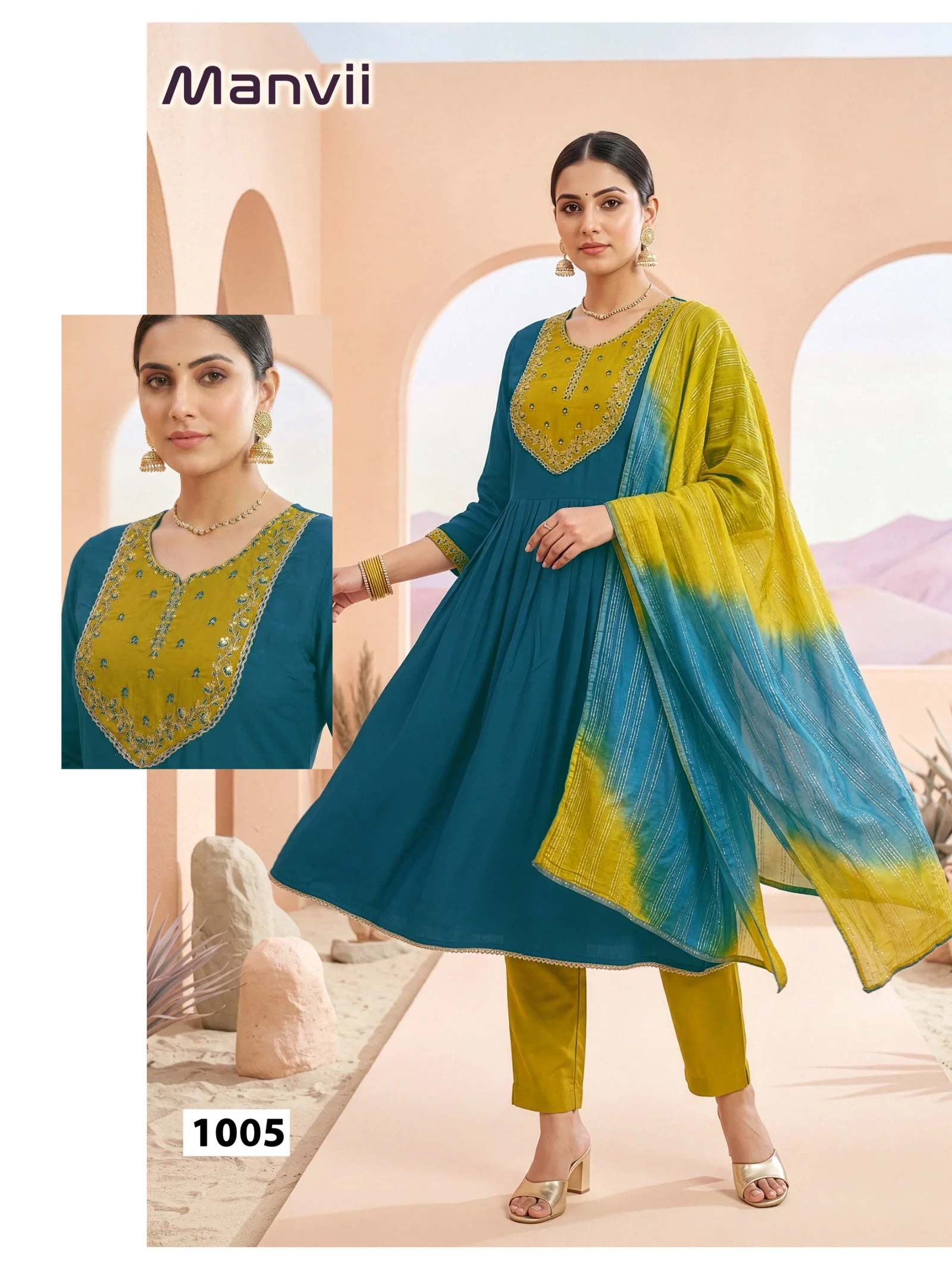 Dnp Maanvi Roman Silk Top Bottom With Dupatta