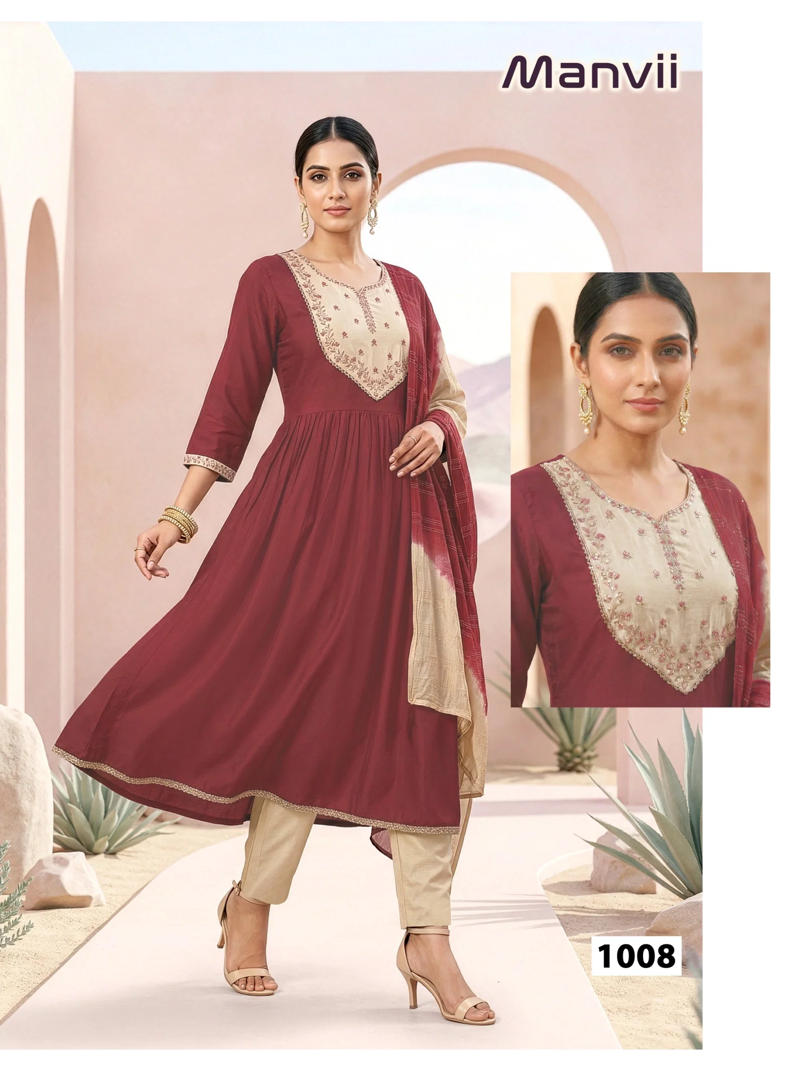 Dnp Maanvi Roman Silk Top Bottom With Dupatta