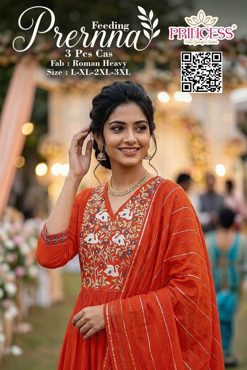 Princess Prernna Feeding Roman Silk Kurti With Pent And Dupatta