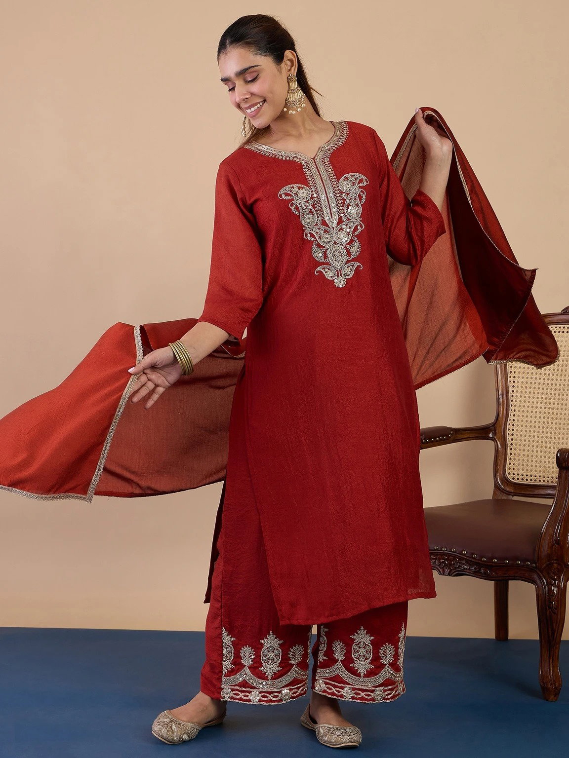 VP 9807 Embroidred Kurta Sets with Sequins Work Women Suits