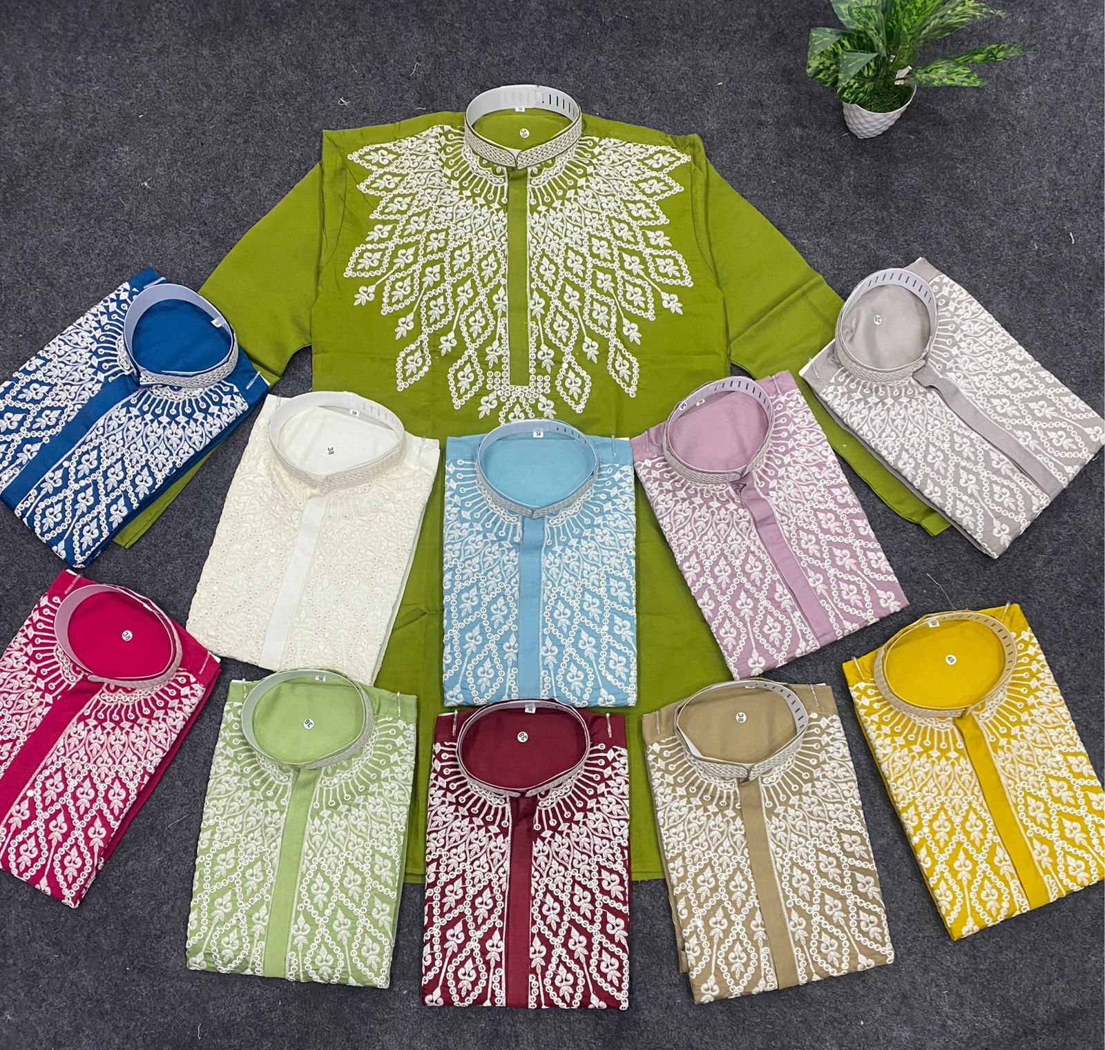 Lekha Mald 16 Cotton Thread Embroidery Neck Work Mens Kurta 