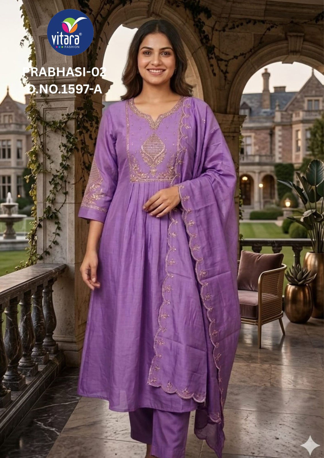 Vitara Prabhasi Vol 2 Mal Chanderi Embroidery Handwork Kurti Bottom With Dupatta