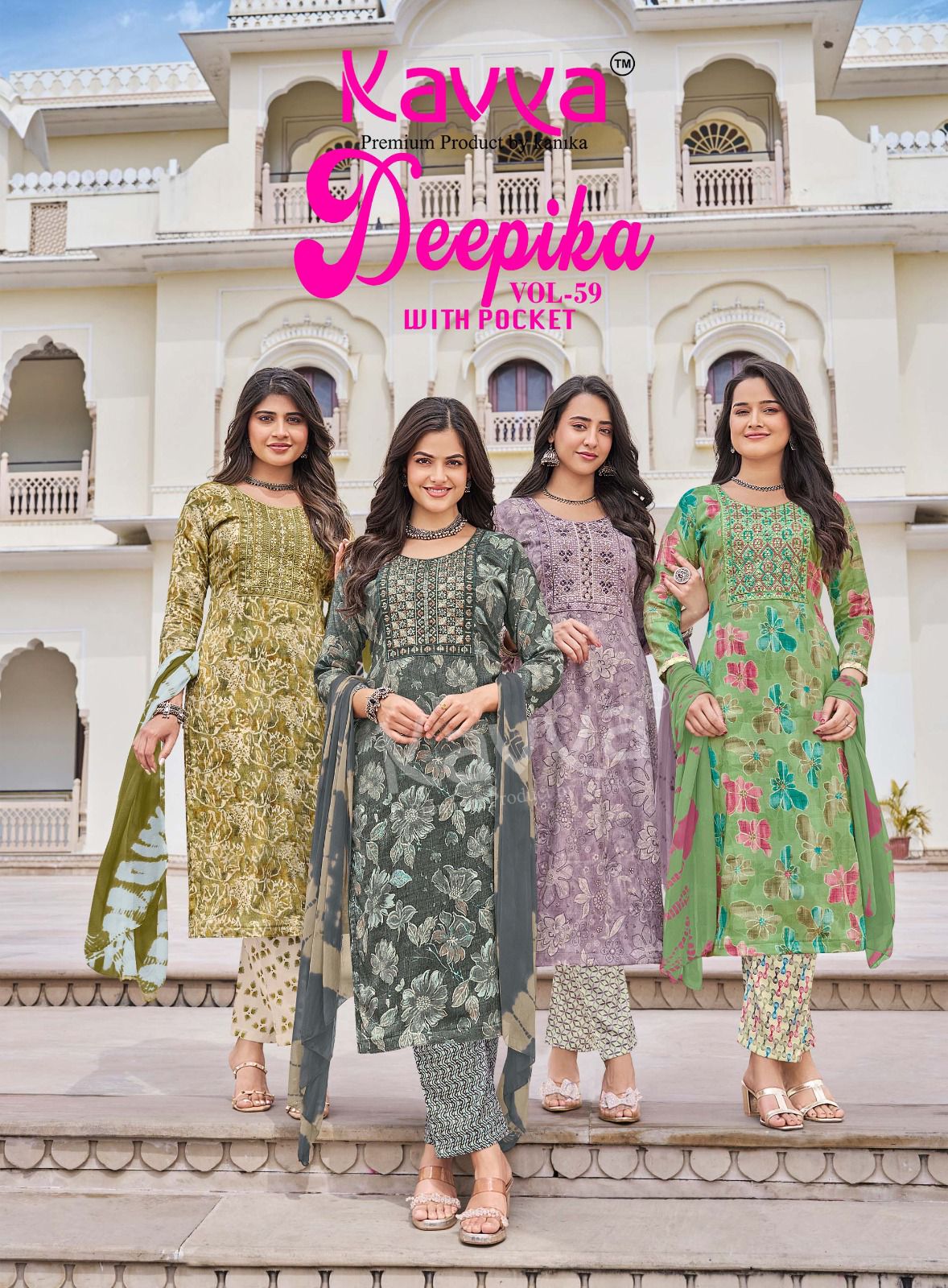 Kavya Deepika Vol 59 Straight Elegant Embroidered Neck Kurti With Bottom And Dupatta