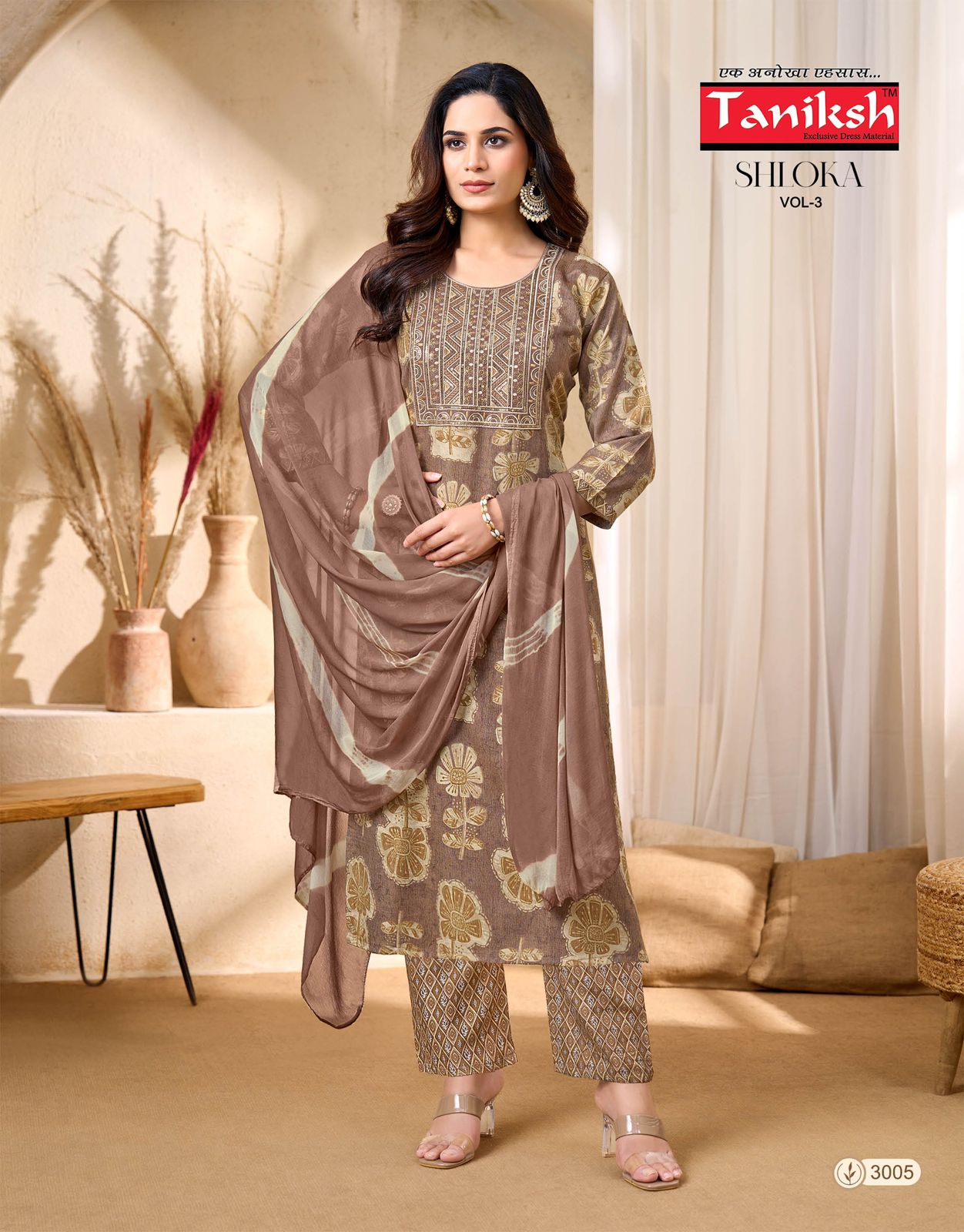 Taniksh Shloka Vol 3 Capsule Foil Print With Embroidery Work Top With Bottom And Dupatta