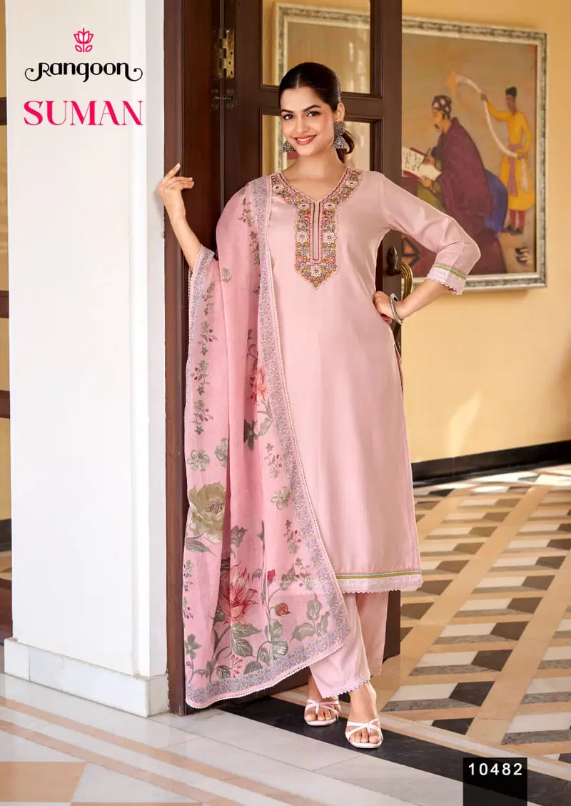Rangoon Suman Viscose With Fancy Embroidered Kurti With Bottom Dupatta