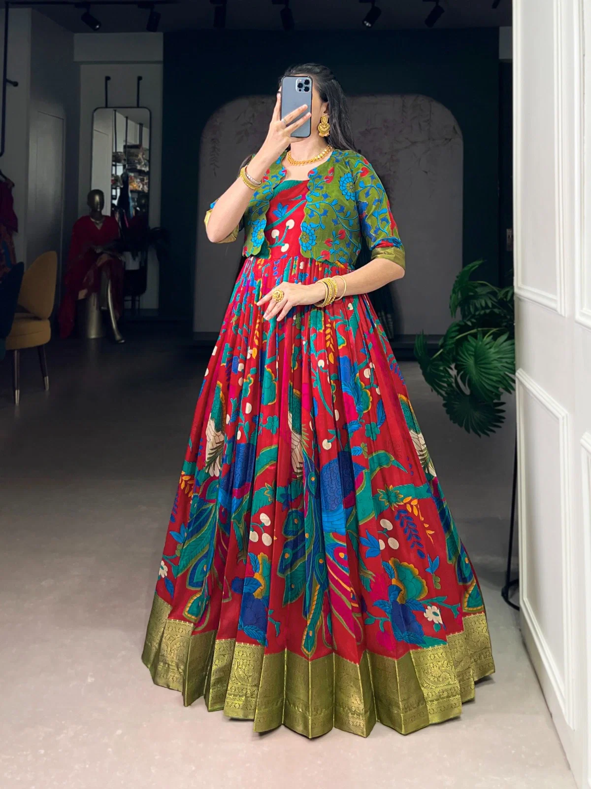 Lekha Yf 5035 Tassar Silk Kalamkari Printed Fancy Gown With Koti Collection