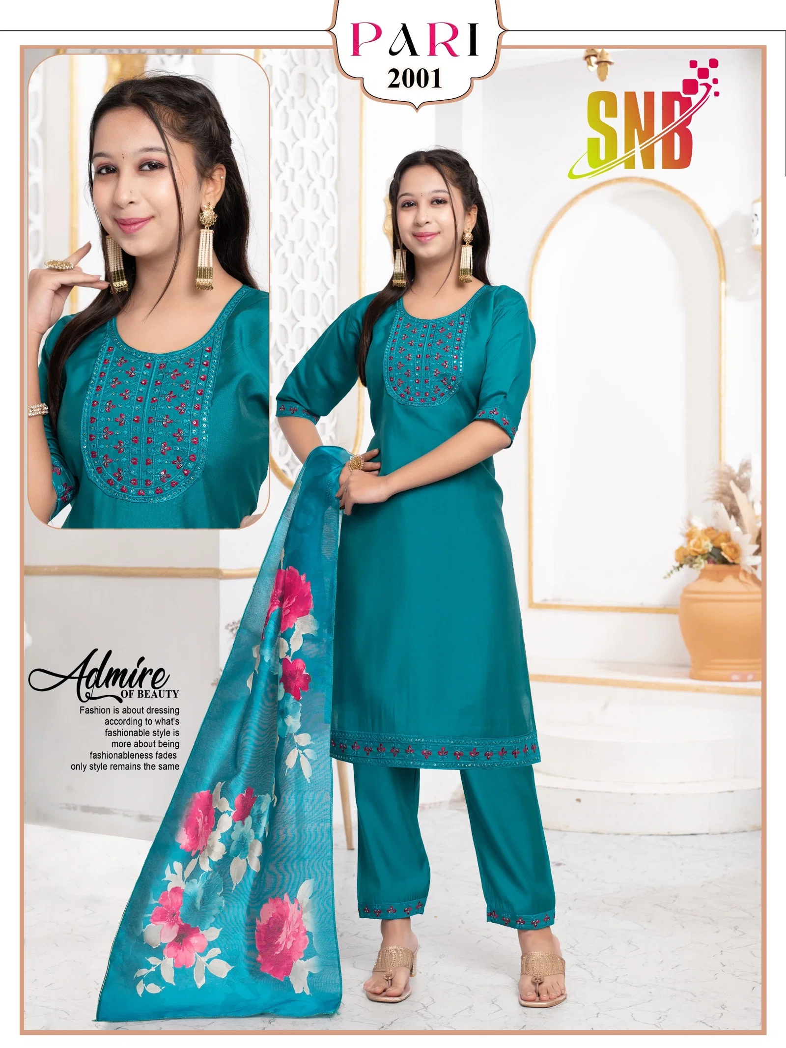 Dnp Pari Roman Silk Kids Kurti Pant With Dupatta