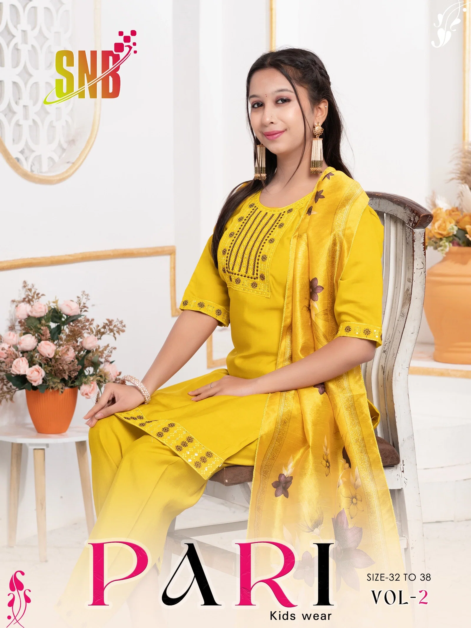 Dnp Pari Roman Silk Kids Kurti Pant With Dupatta