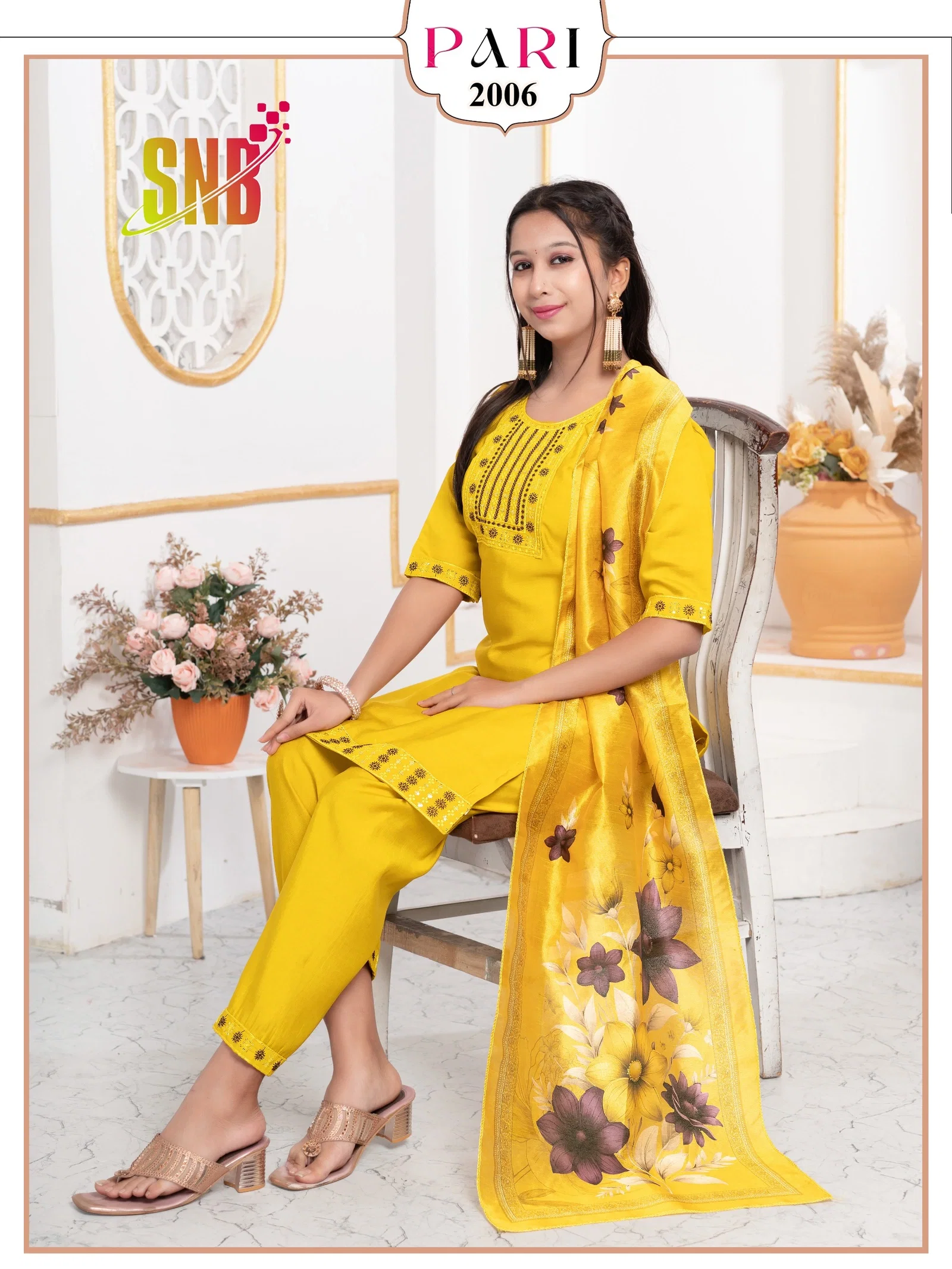 Dnp Pari Roman Silk Kids Kurti Pant With Dupatta