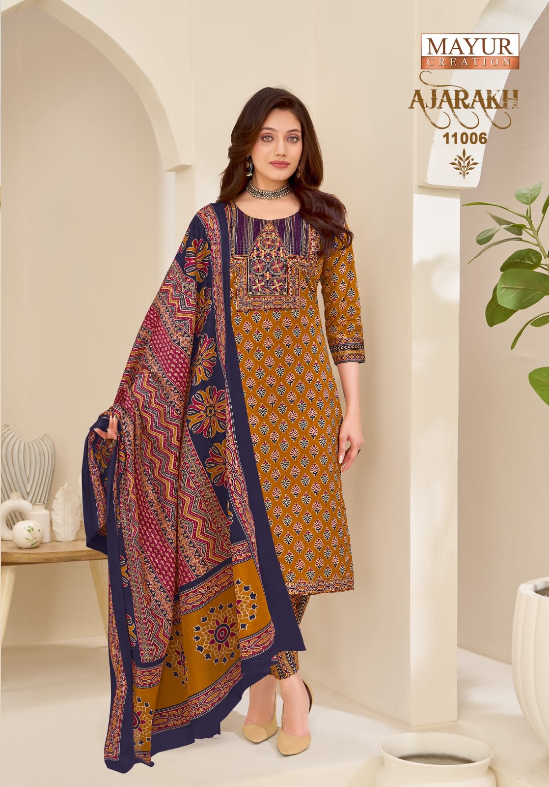 Mayur Ajarakh Vol 11 Readymade Cotton Printed Kurti Pant With Dupatta