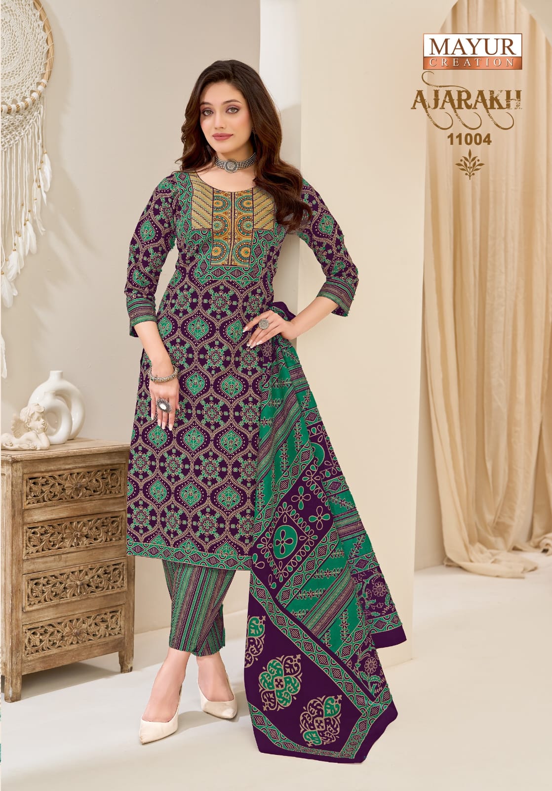 Mayur Ajarakh Vol 11 Readymade Cotton Printed Kurti Pant With Dupatta