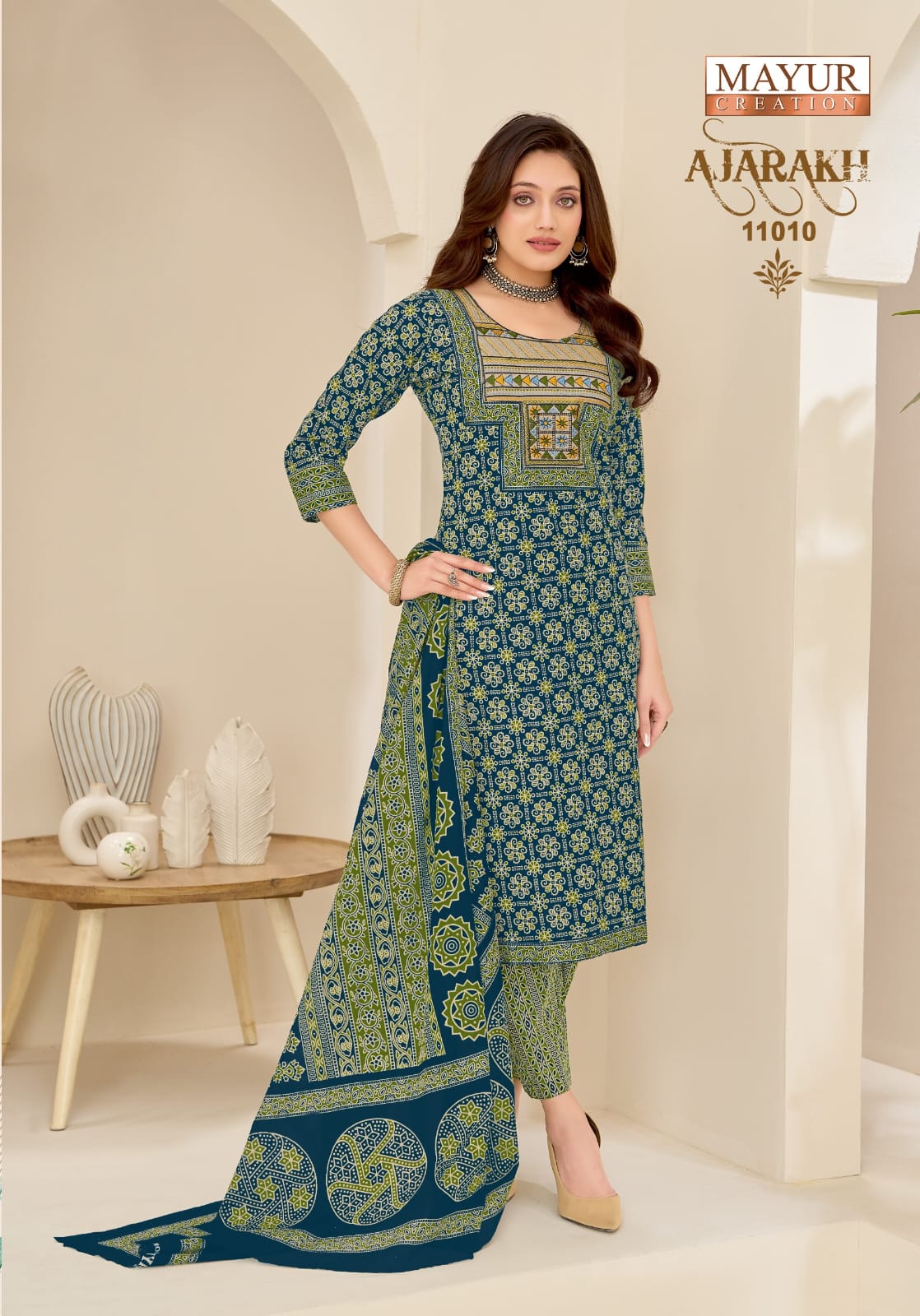 Mayur Ajarakh Vol 11 Readymade Cotton Printed Kurti Pant With Dupatta