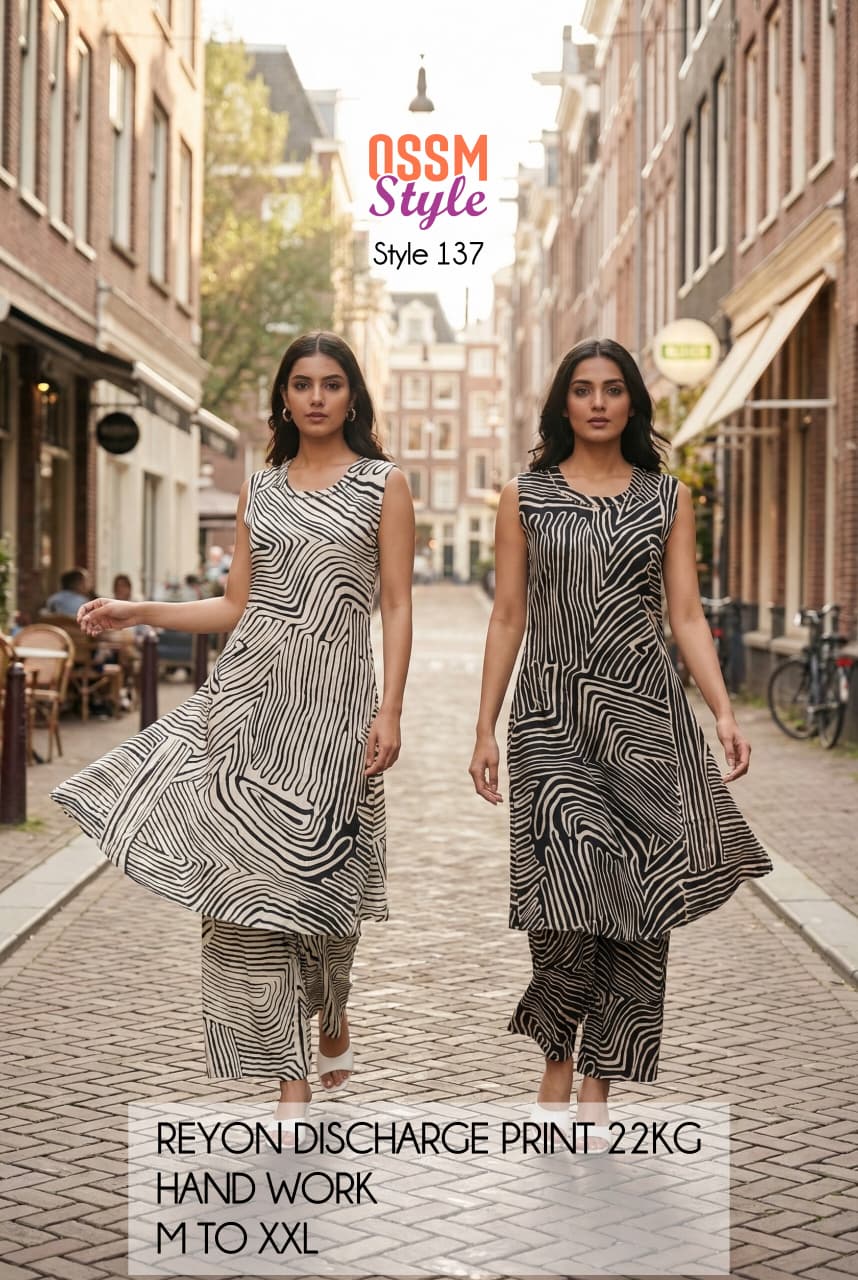 Ossm Style 137 Rayon With Discharge Printed Kurti With Bottom Collection