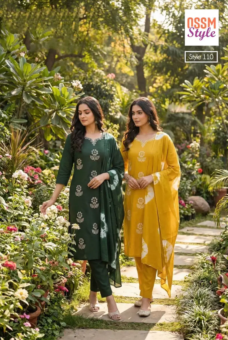 Ossm Style 110 Cotton Dhabu Embroidery Workec Kurti With Bottom Dupatta