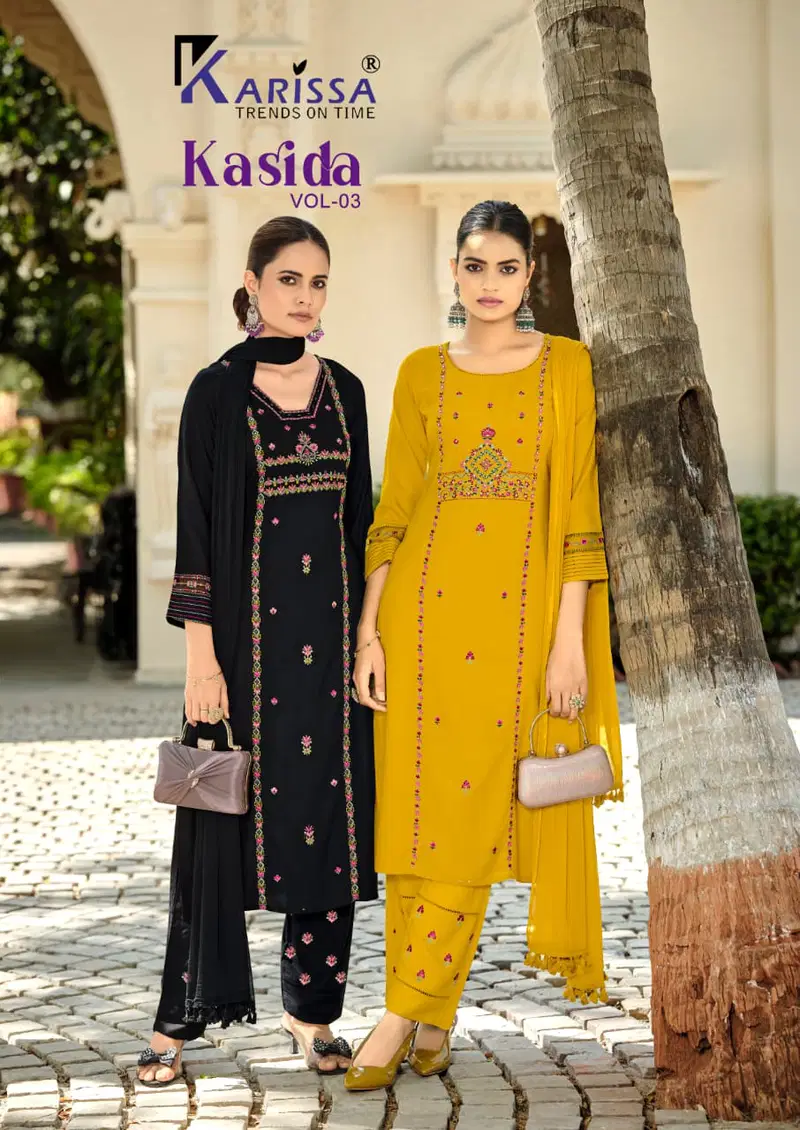 Karissa Kasida Vol 3 Rayon With Embroidered Kurti With Bottom Dupatta