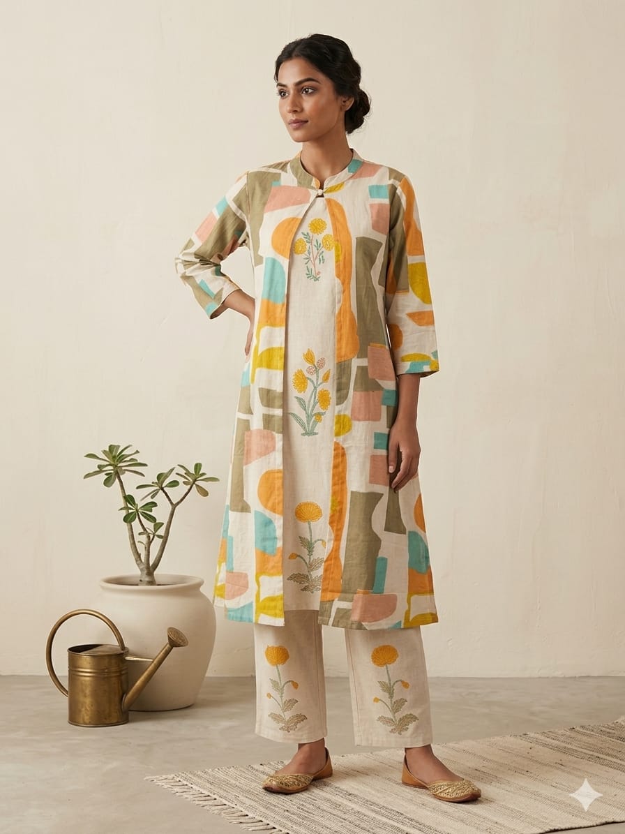 Naisha K 754 Vol 3 Cotton Flex Printed Sleeveless Kurti Plazzo With Shrug Collection