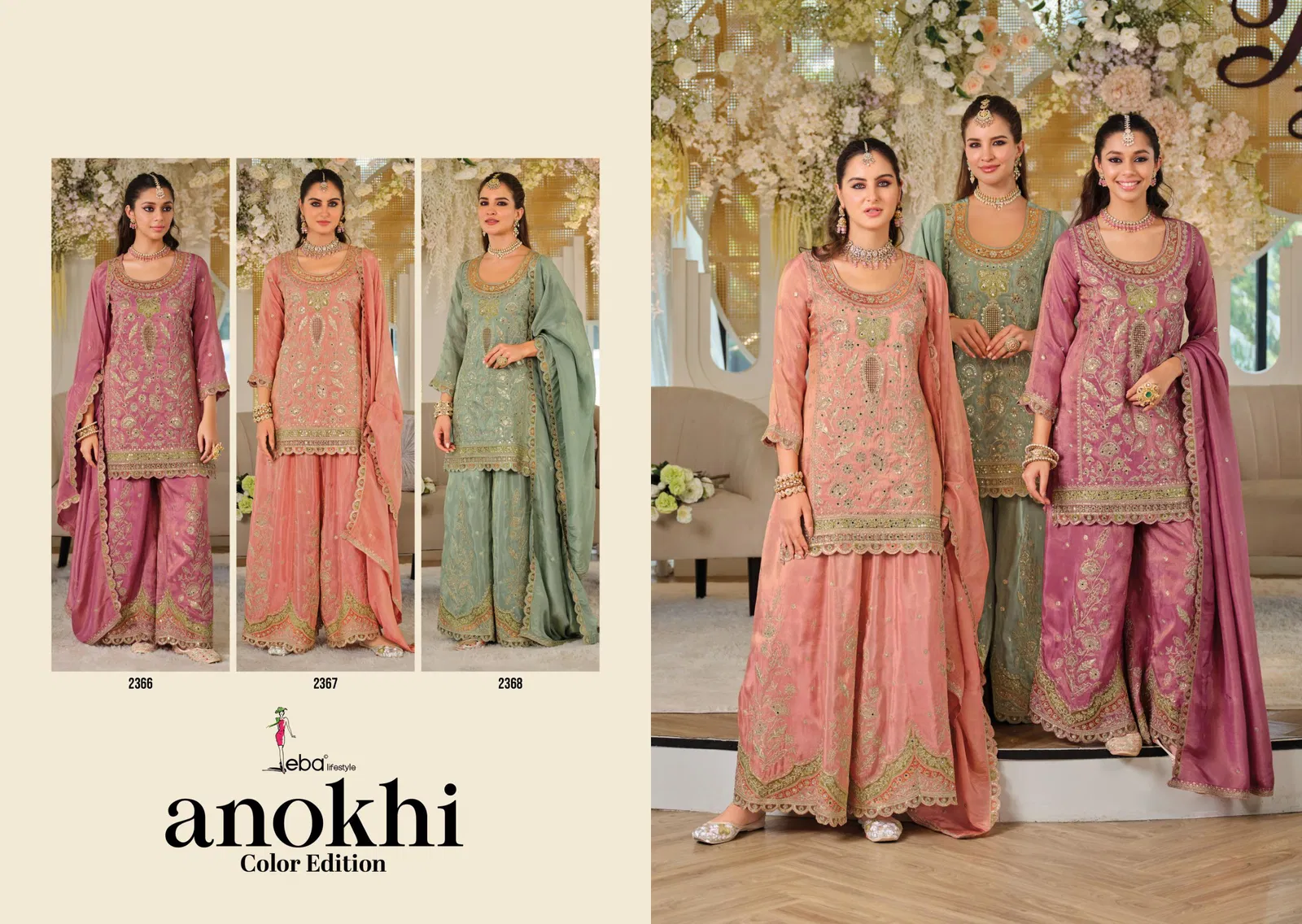 Eba Anokhi Color Edition Chinon With Embroidery Worked Top Bottom And Dupatta