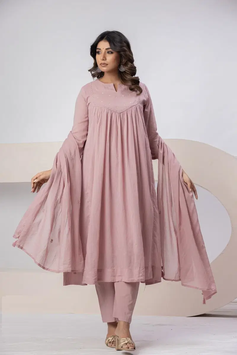 Naisha K 802 Mal Cotton With Handwork Kurti With Bottom Dupatta
