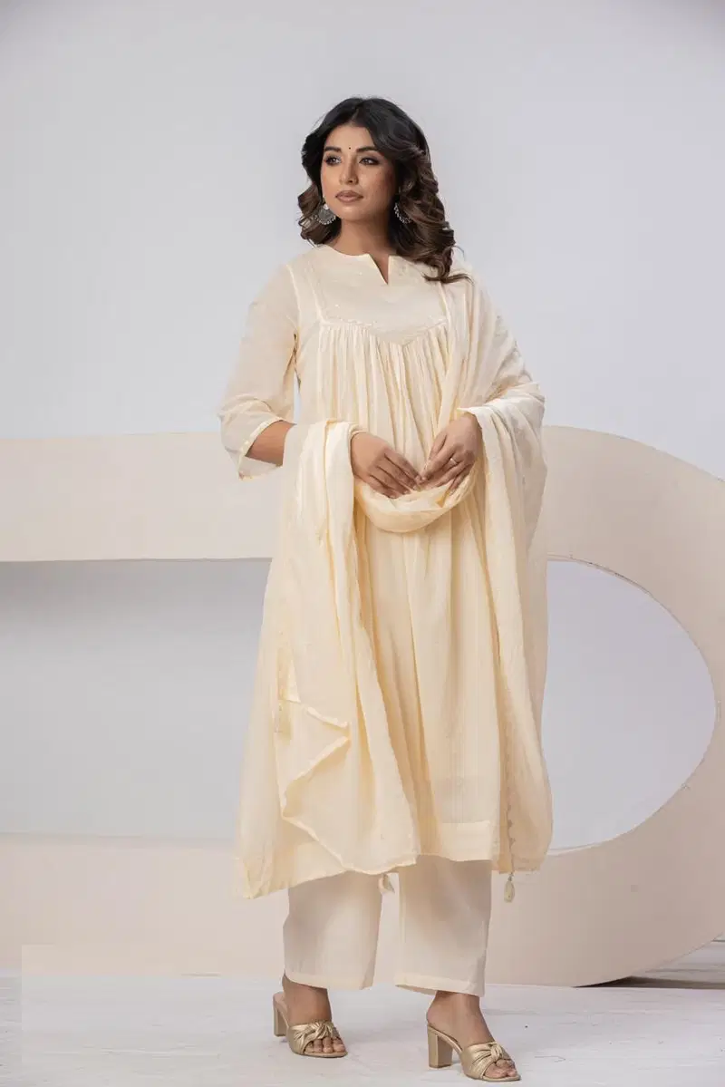 Naisha K 802 Mal Cotton With Handwork Kurti With Bottom Dupatta