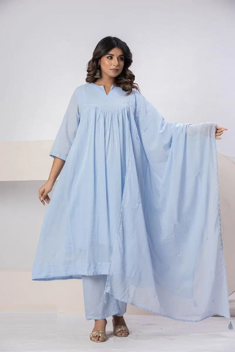 Naisha K 802 Mal Cotton With Handwork Kurti With Bottom Dupatta