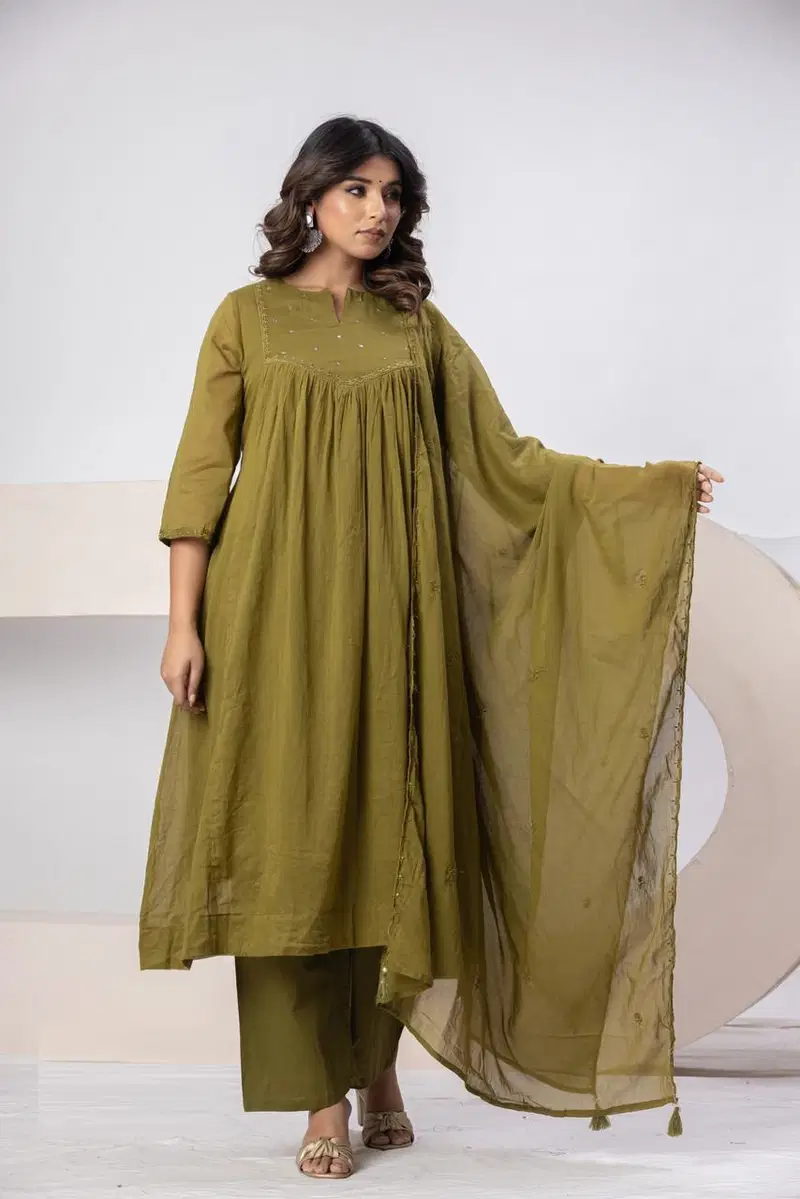 Naisha K 802 Mal Cotton With Handwork Kurti With Bottom Dupatta