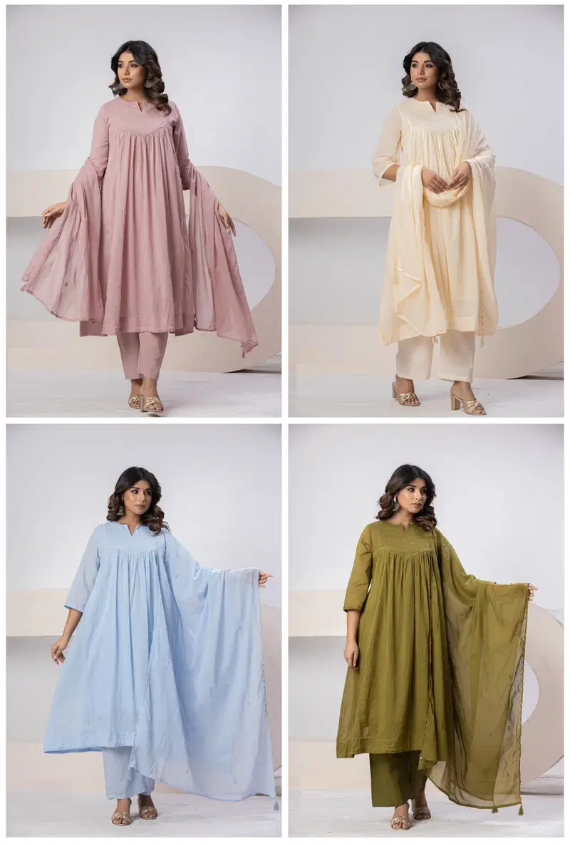 Naisha K 802 Mal Cotton With Handwork Kurti With Bottom Dupatta