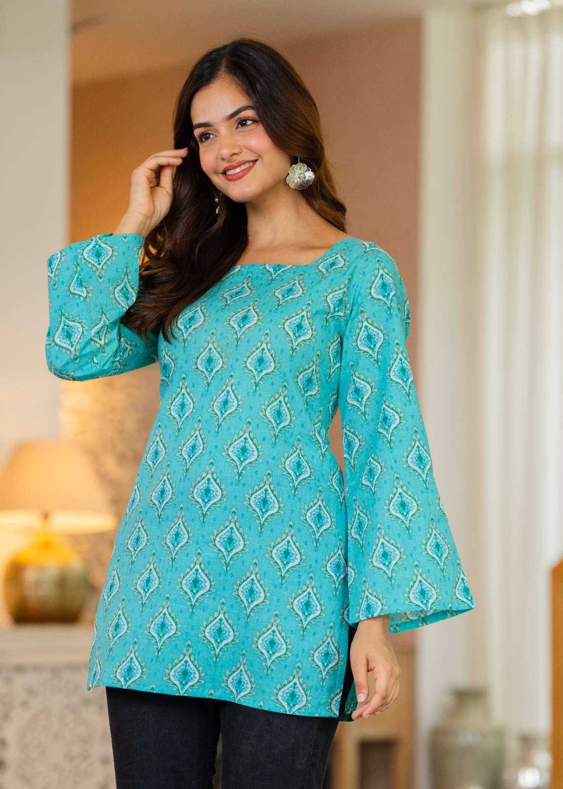 Fabf K 453 Cotton Printed Printed Tunic Style Top