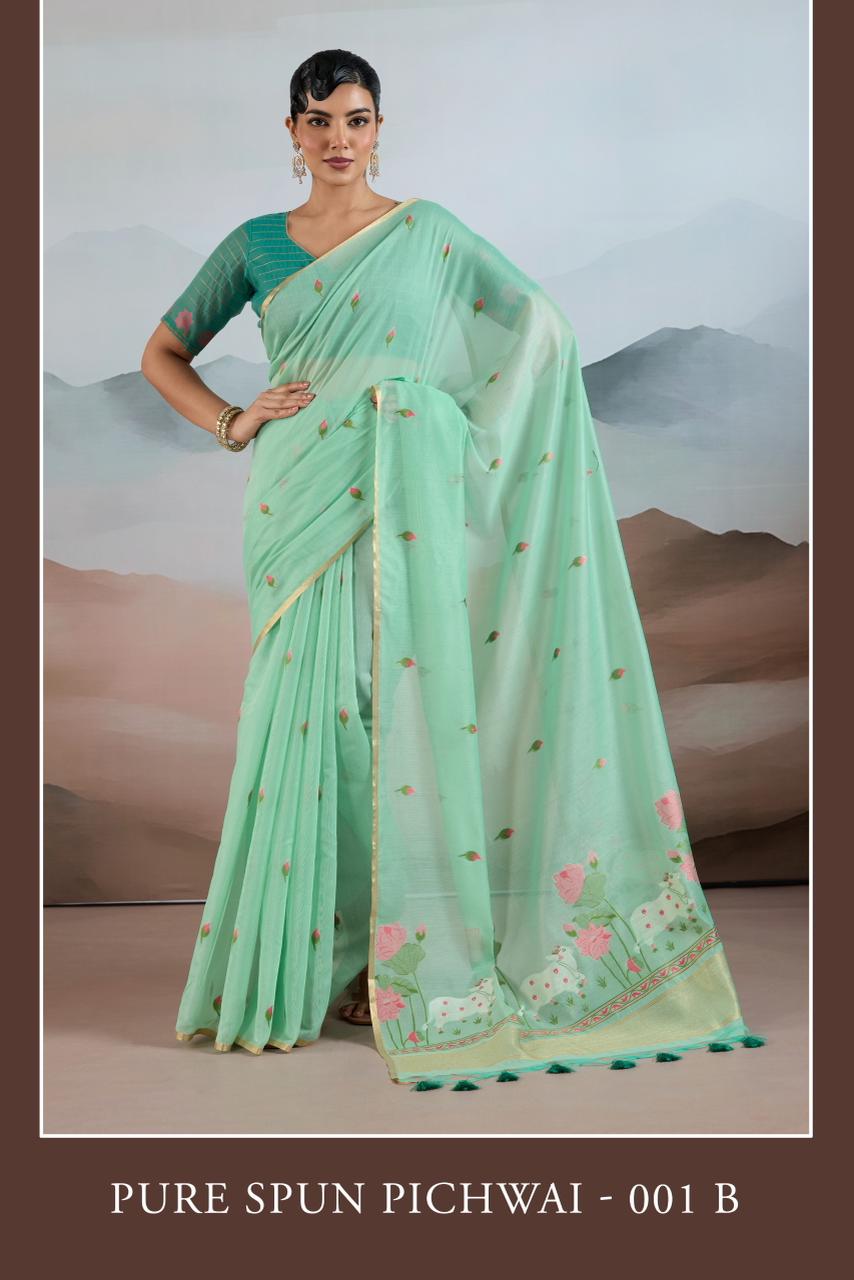 Gf Pure Spun Pichwai Spun Cotton Handloom Weaving Saree