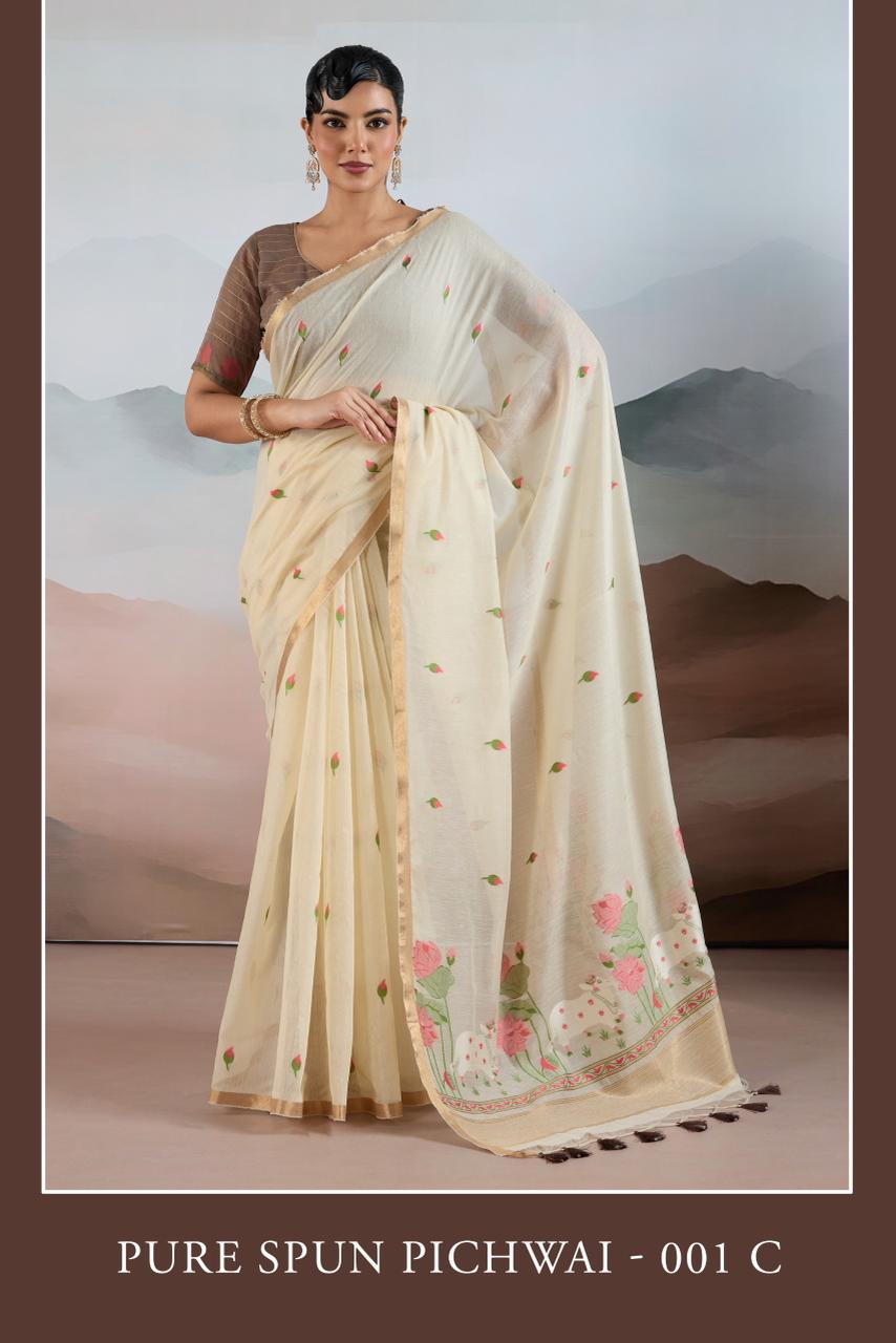 Gf Pure Spun Pichwai Spun Cotton Handloom Weaving Saree