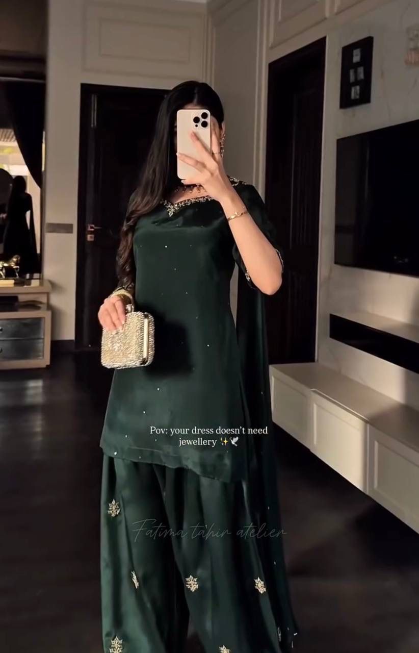 NCO 140 HM Heavy Natural Crepe Silk Diamond Hand Work Kurti Bottom With Dupatta