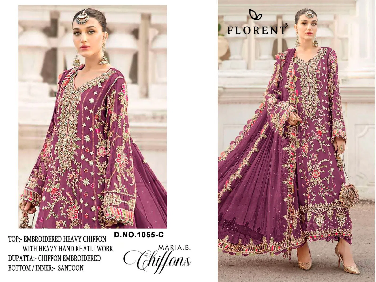 Florent 1055 A To D Chiffon With Heavy Embroidery Pakistani Salwar Kameez