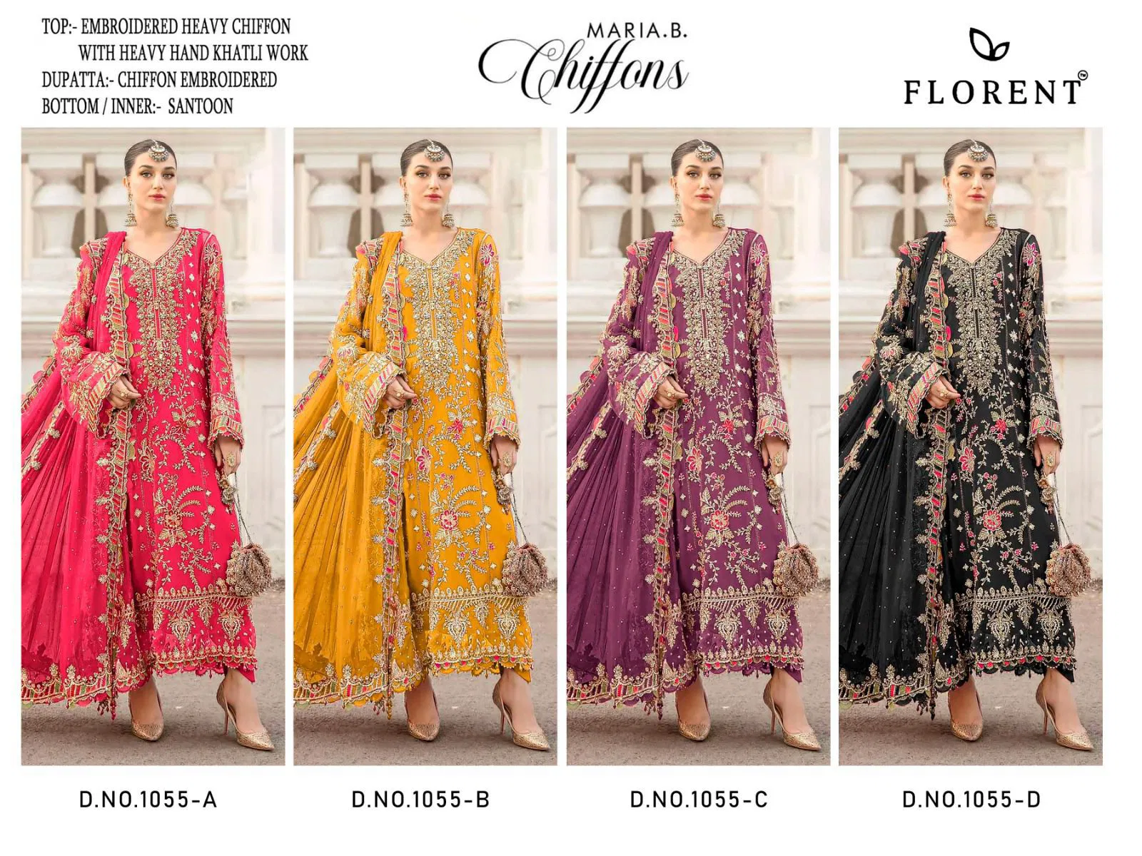 Florent 1055 A To D Chiffon With Heavy Embroidery Pakistani Salwar Kameez