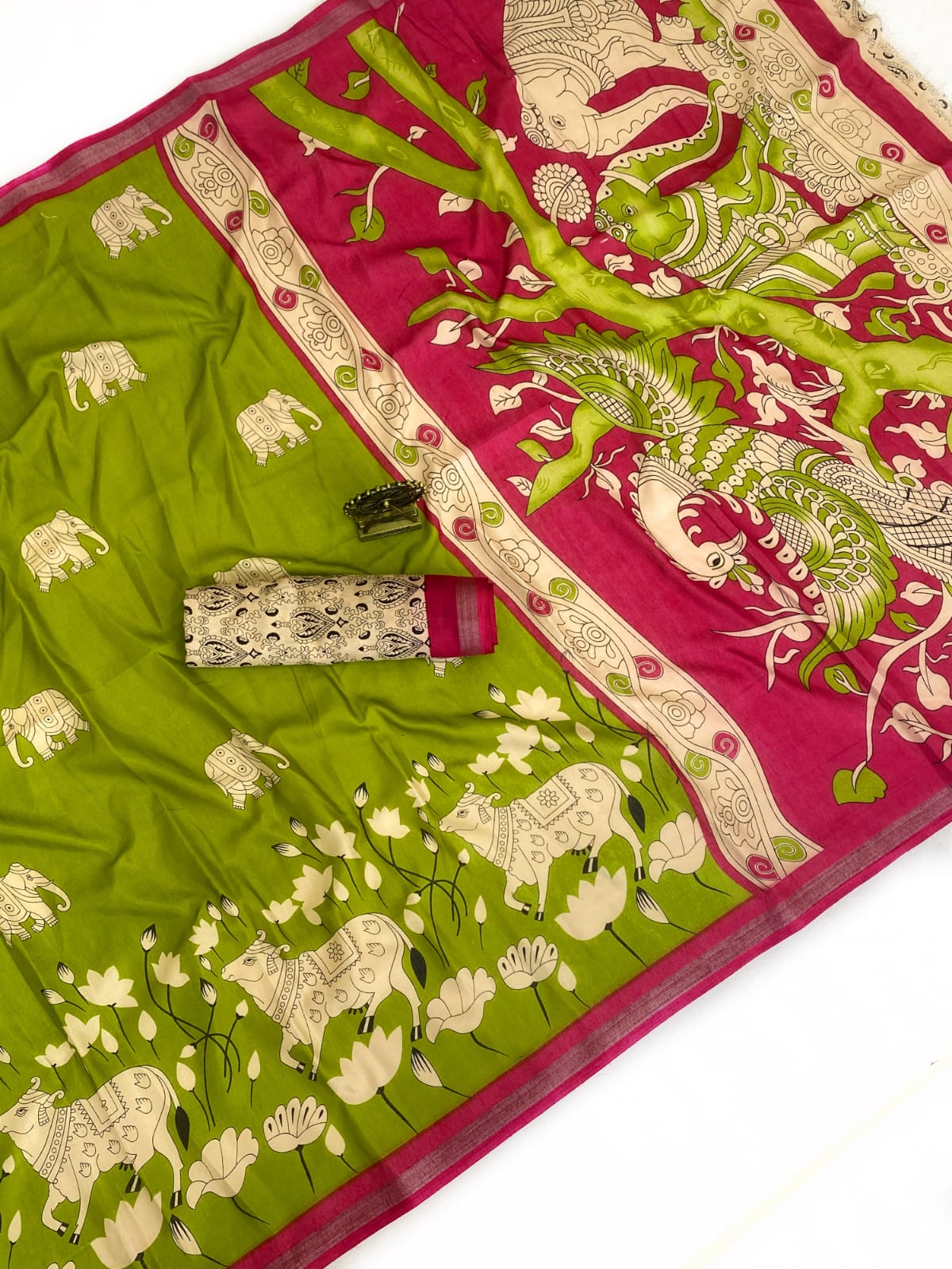 VLC MUL1015 Soft Mul Cotton Silk Ajarakh design and Pen Kalamkari Design Saree