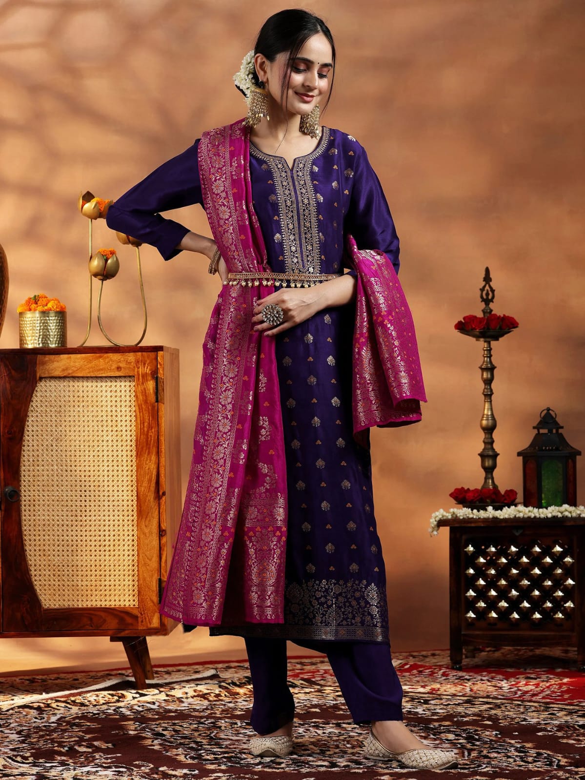 Lekha dharm Violet Wooglee Art Silk Suit Edition