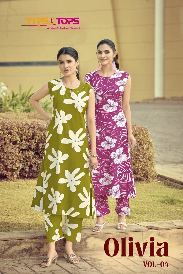 Tips And Tops Olivia Vol 4 Rayon Printed Kurti With Bottom Collection
