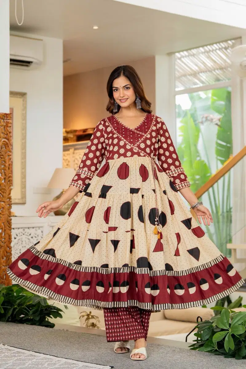 Naisha K 806 Soft Cotton With Handworked Anarkali Kurti With Bottom Dupatta