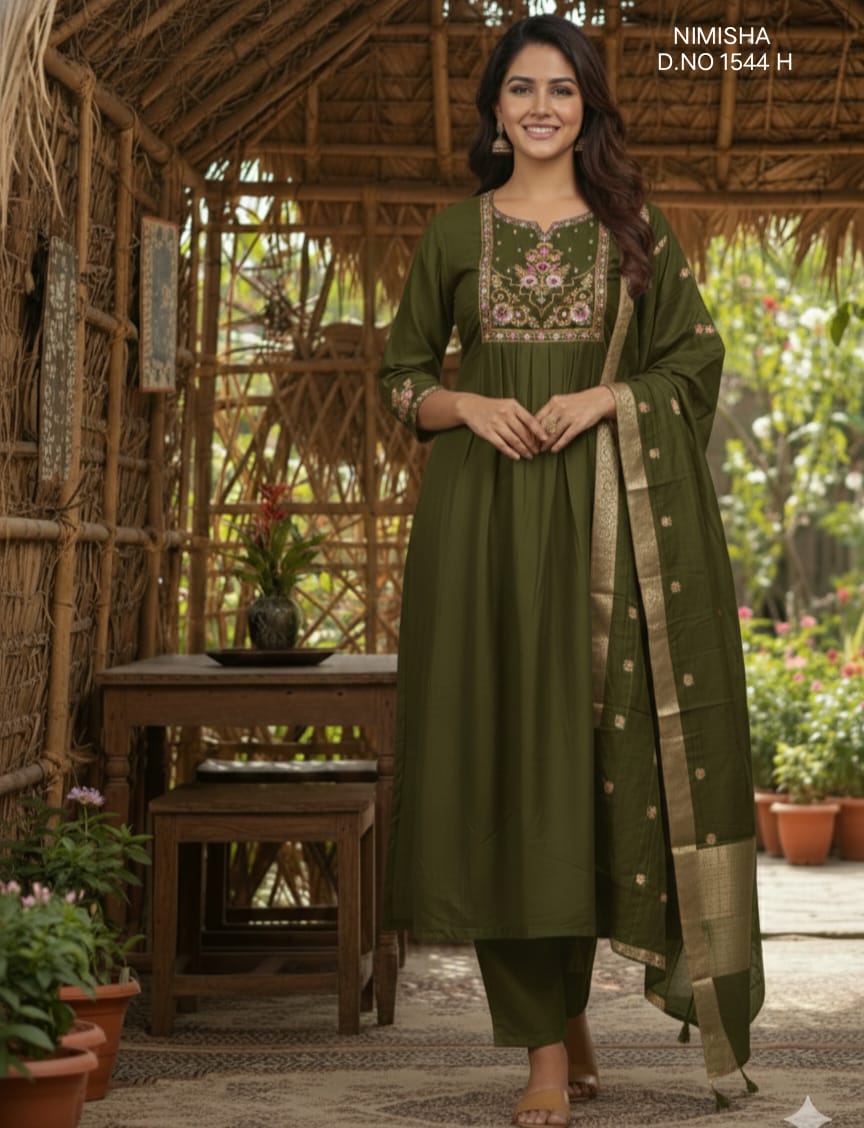 Vitara Nimisha Roman Silk Embroidery Kurti Bottom With Dupatta