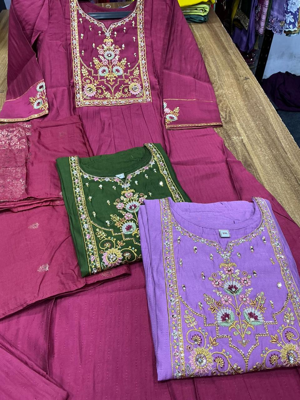 Vitara Nimisha Roman Silk Embroidery Kurti Bottom With Dupatta