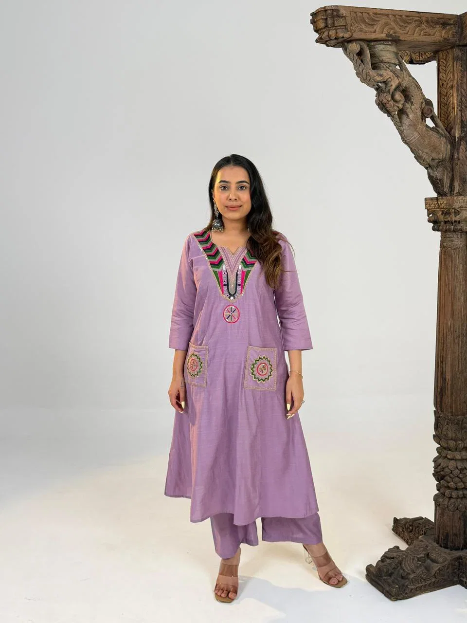 Naisha K 805 Vertican With Manual Work Aline Kurti With Bottom