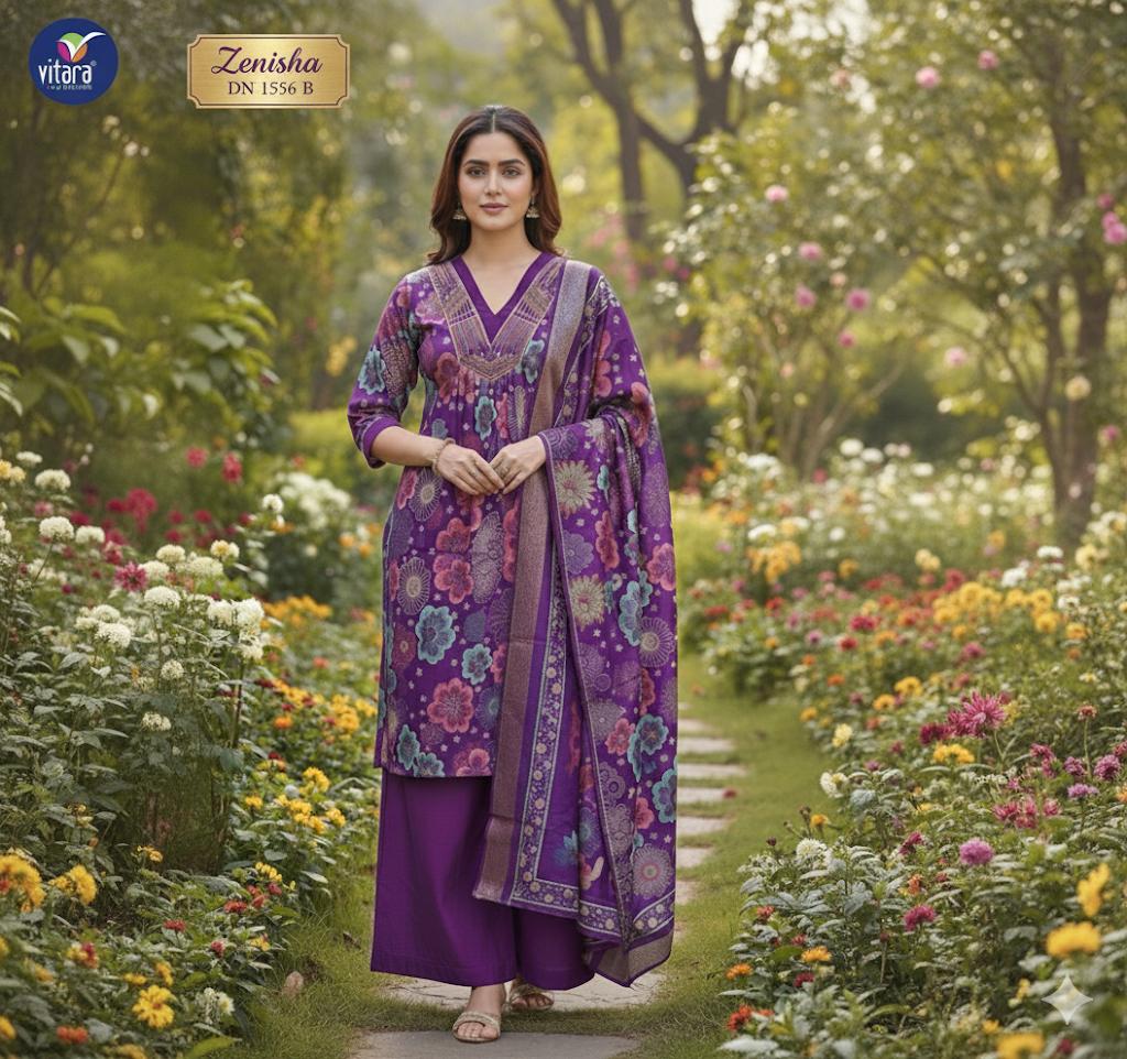 Vitara Zenisha Vetican Print With Embroidery 3pcs Combo Co ord set