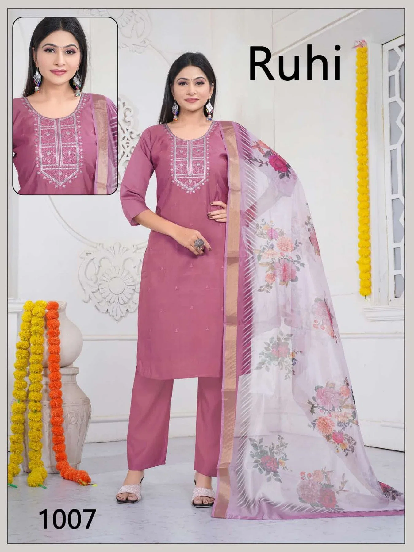Ruhi 1 Roman Silk Kurti With Bottom Dupatta