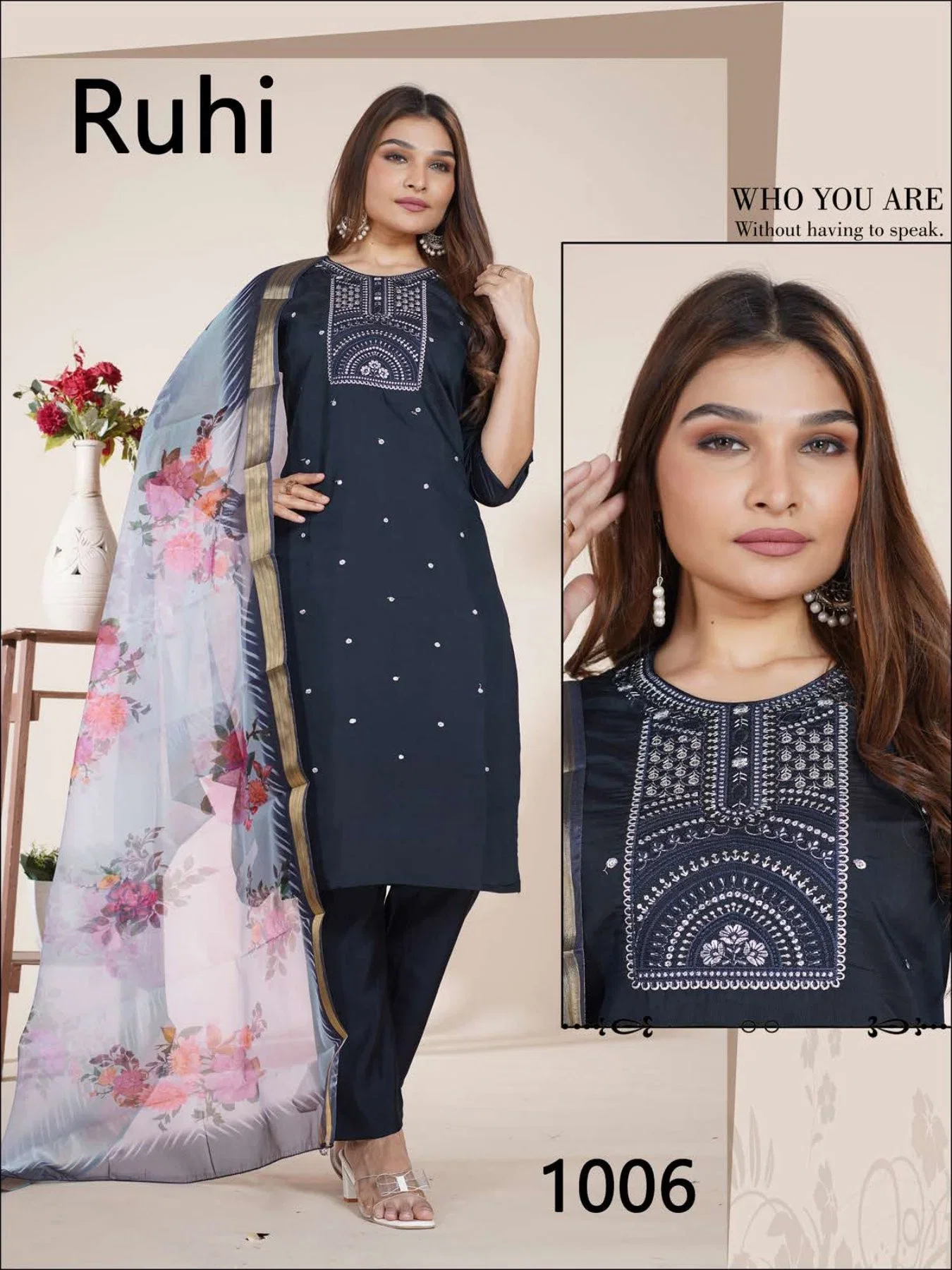 Ruhi 1 Roman Silk Kurti With Bottom Dupatta