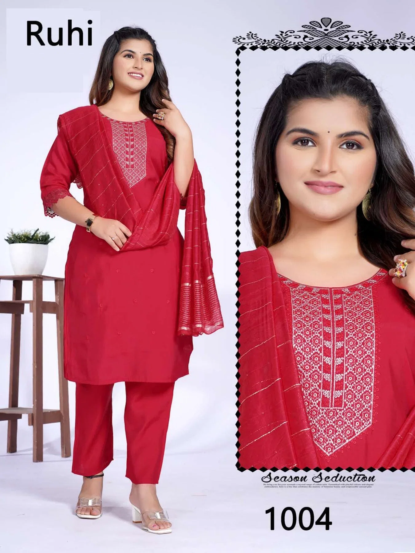 Ruhi 1 Roman Silk Kurti With Bottom Dupatta
