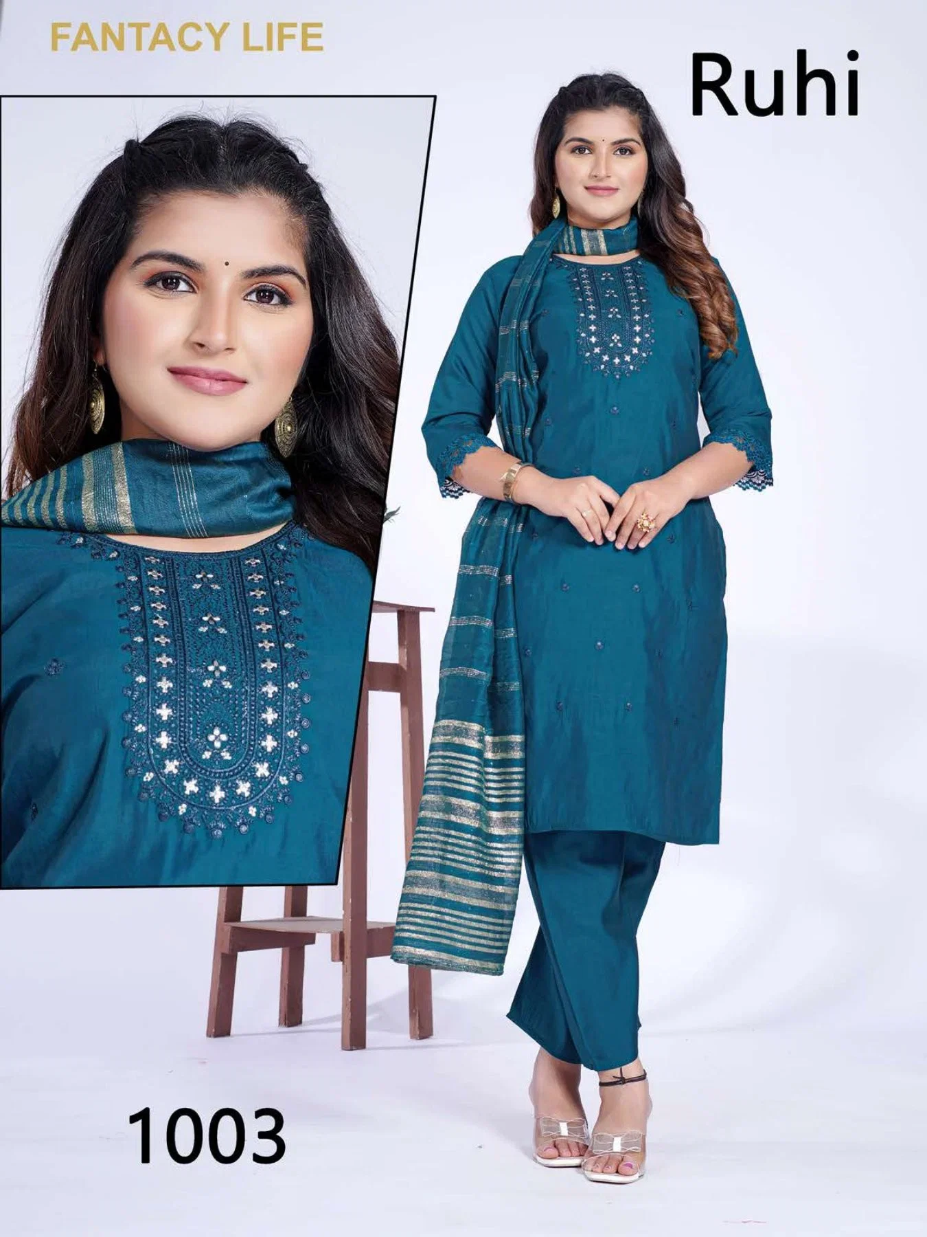 Ruhi 1 Roman Silk Kurti With Bottom Dupatta
